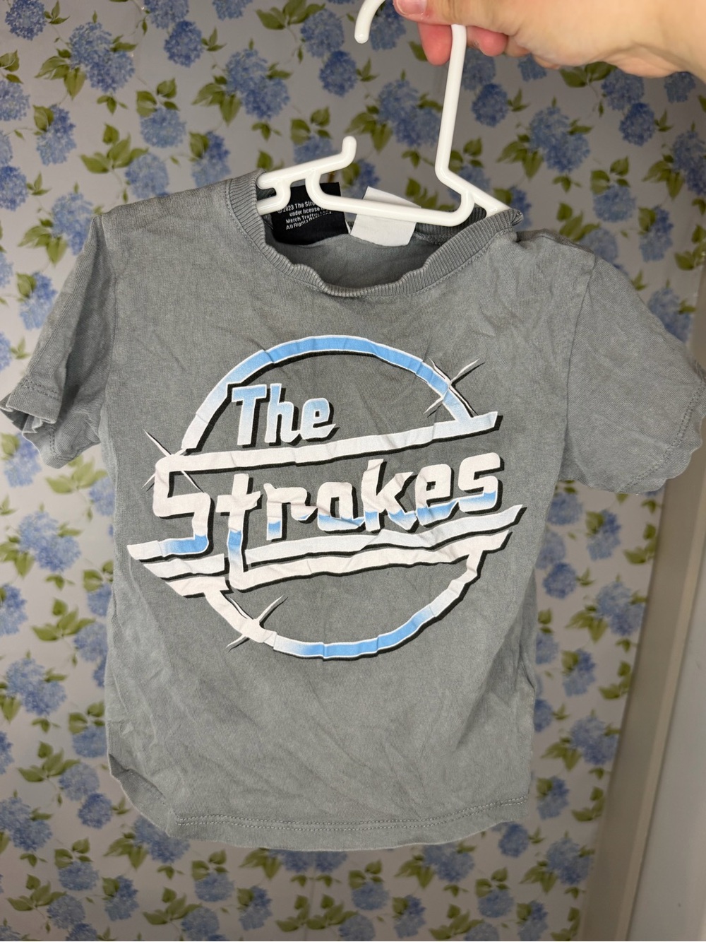 Zara Gray Kids Tee with Blue & White The Strokes Graphic
